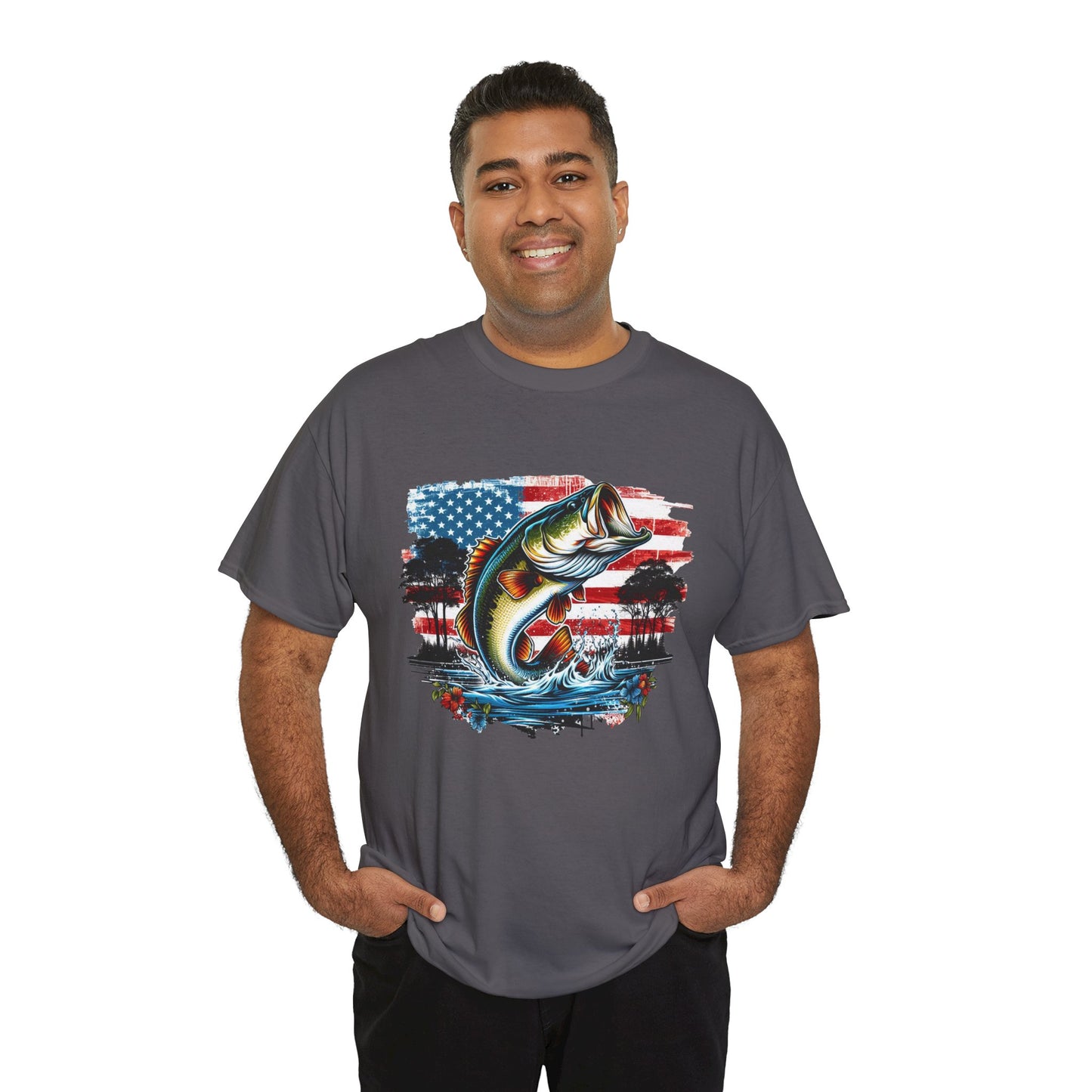 Fishing Largemouth Bass Tee — American Flag Outdoors Fishing Shirt