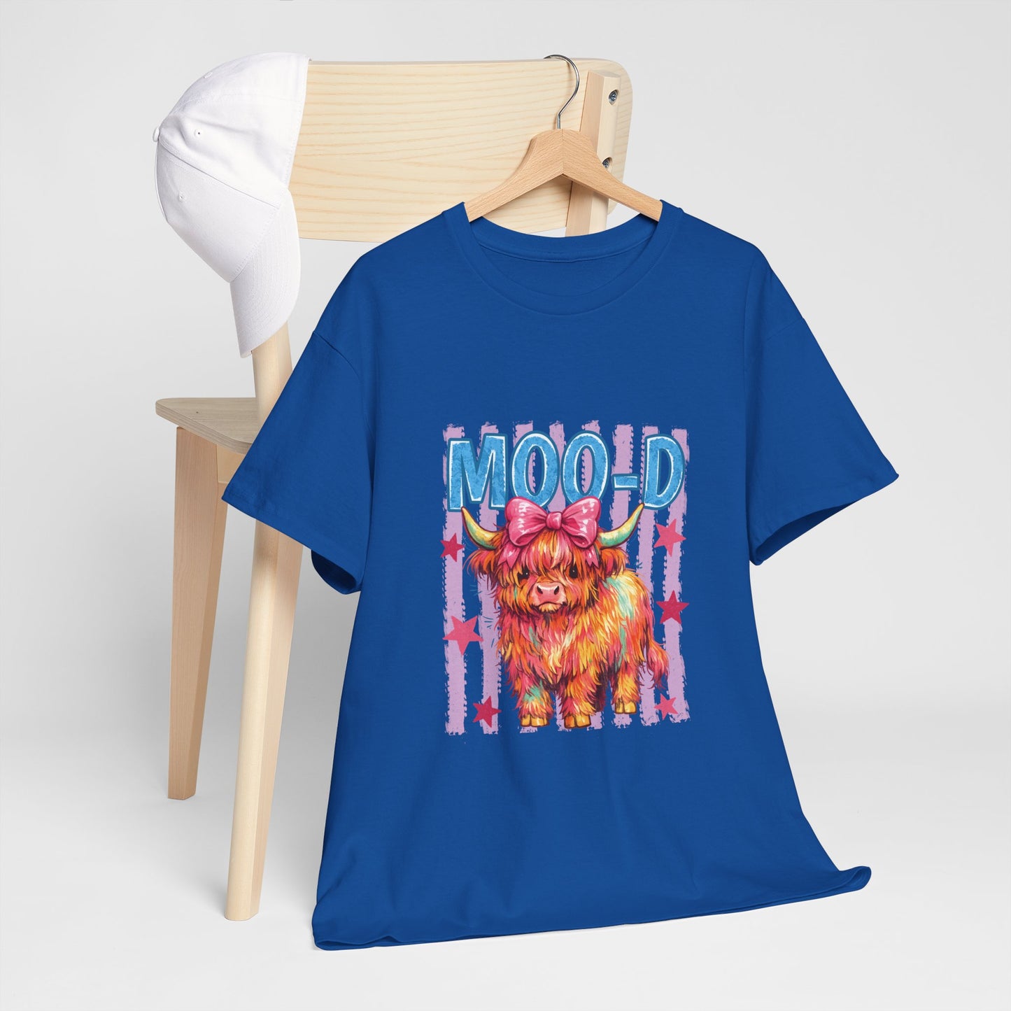 Graphic Tee — Colorful Highland Cow “Moo’d” Cute Farm Animal Shirt