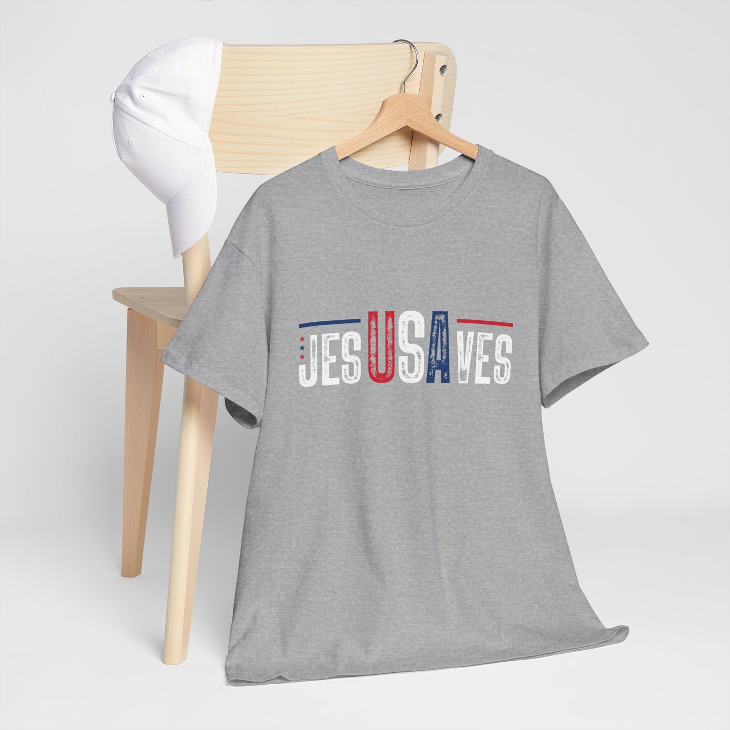 Jesus Saves T-Shirt — Patriotic Red White Blue Christian Tee
