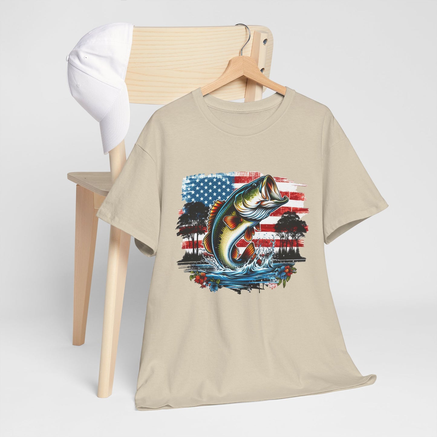 Fishing Largemouth Bass Tee — American Flag Outdoors Fishing Shirt