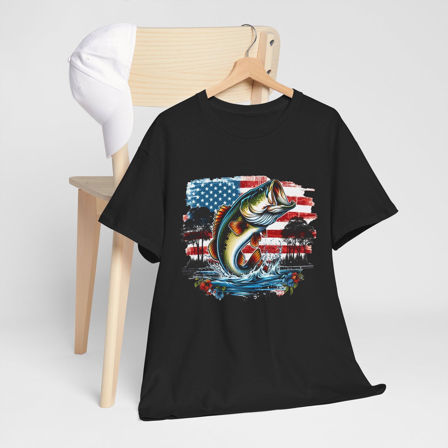Fishing Largemouth Bass Tee — American Flag Outdoors Fishing Shirt