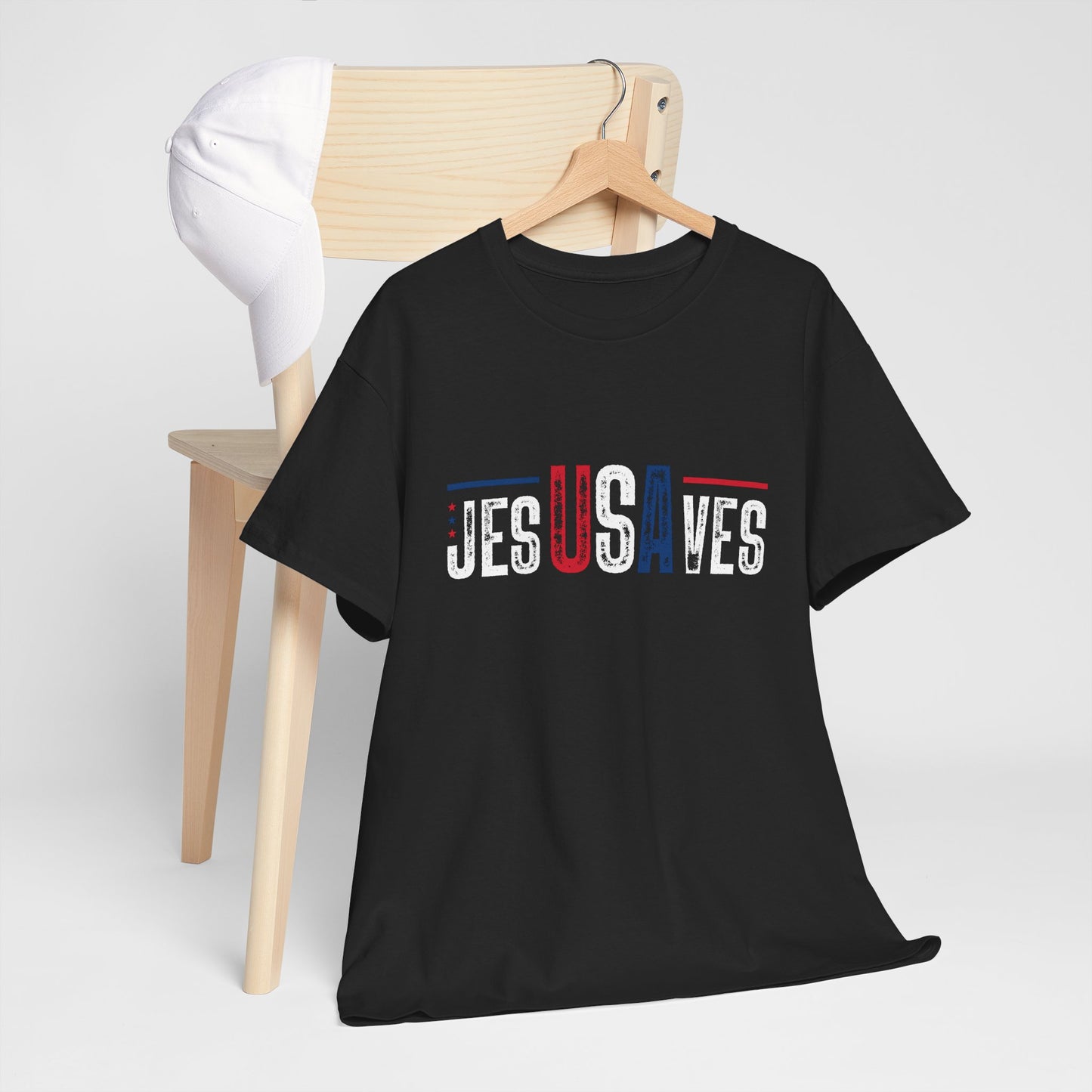 Jesus Saves T-Shirt — Patriotic Red White Blue Christian Tee