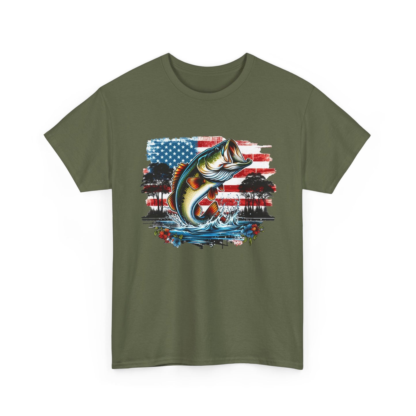 Fishing Largemouth Bass Tee — American Flag Outdoors Fishing Shirt