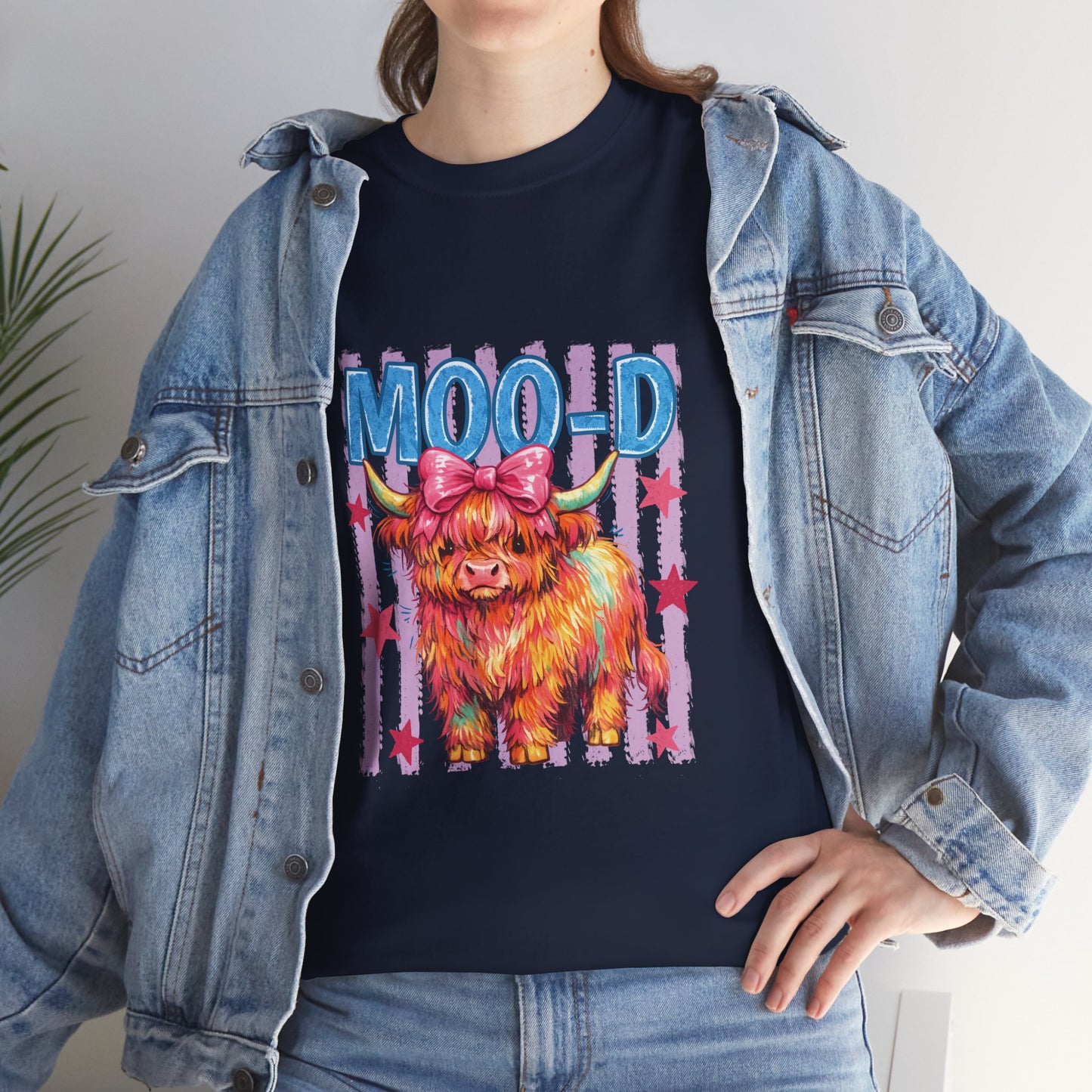 Graphic Tee — Colorful Highland Cow “Moo’d” Cute Farm Animal Shirt