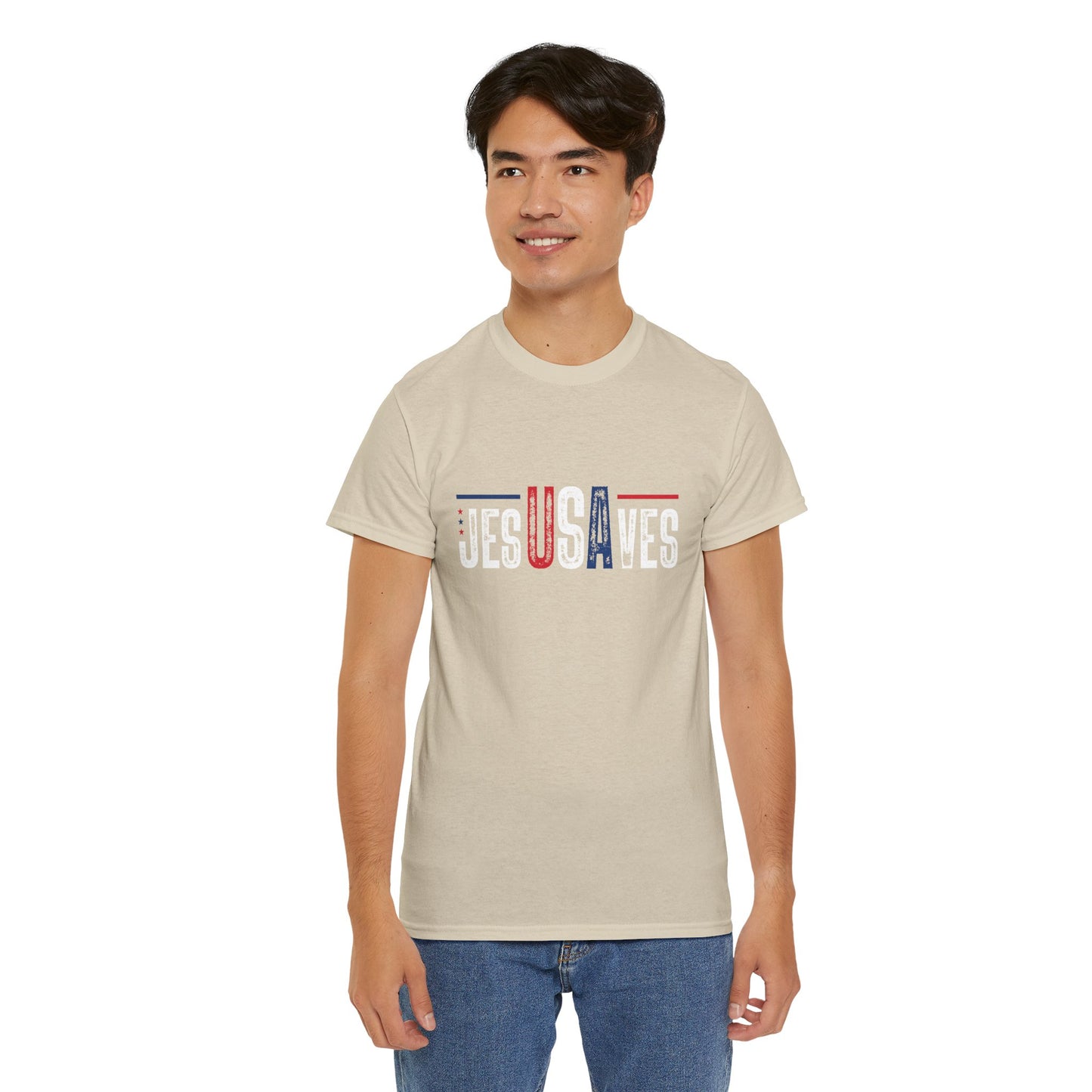 Jesus Saves T-Shirt — Patriotic Red White Blue Christian Tee