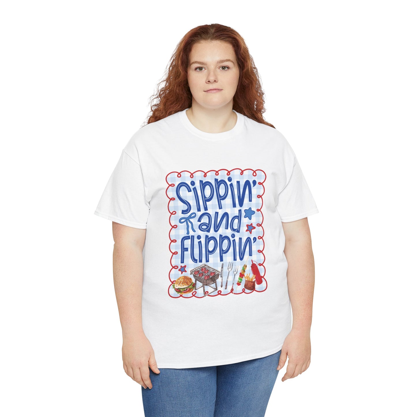 Sippin' and Flippin' Tee — 4th of July BBQ Patriotic Summer Shirt