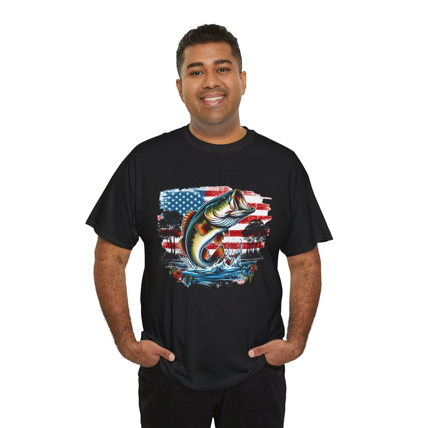 Fishing Largemouth Bass Tee — American Flag Outdoors Fishing Shirt