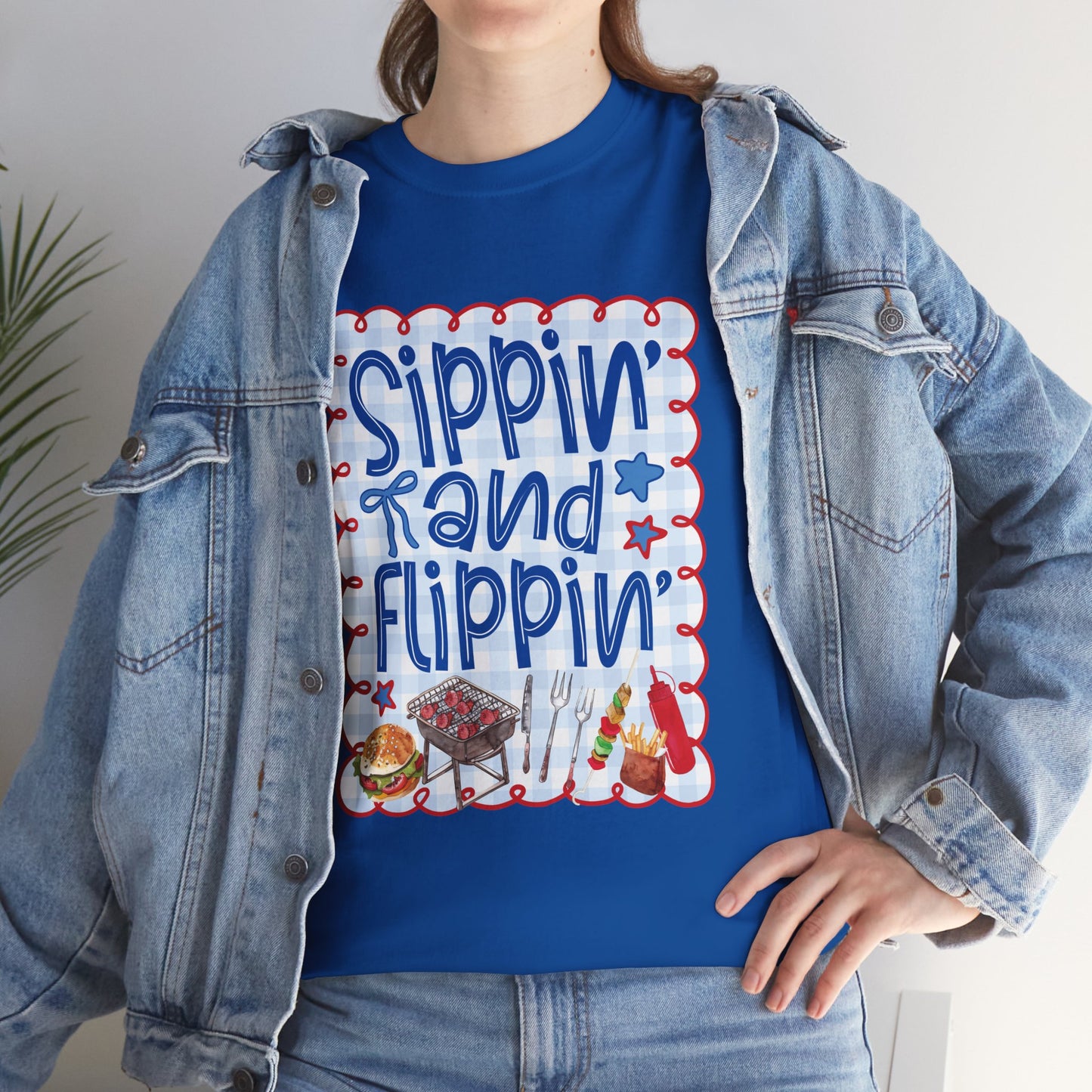 Sippin' and Flippin' Tee — 4th of July BBQ Patriotic Summer Shirt
