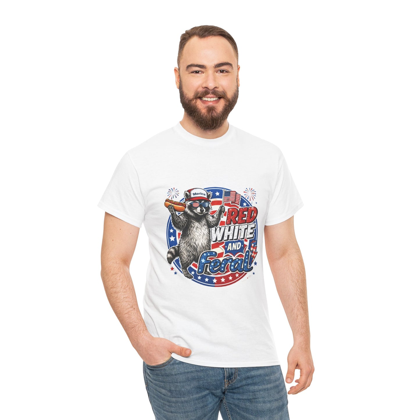 "Red White and Feral" Patriotic Raccoon Tee