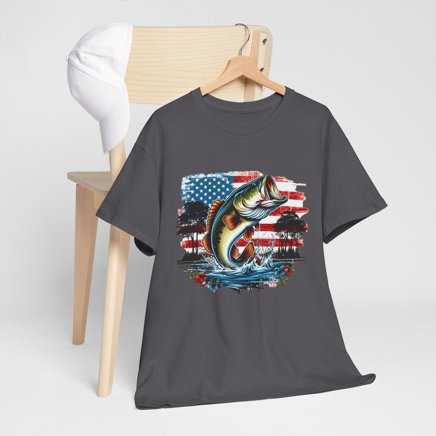 Fishing Largemouth Bass Tee — American Flag Outdoors Fishing Shirt