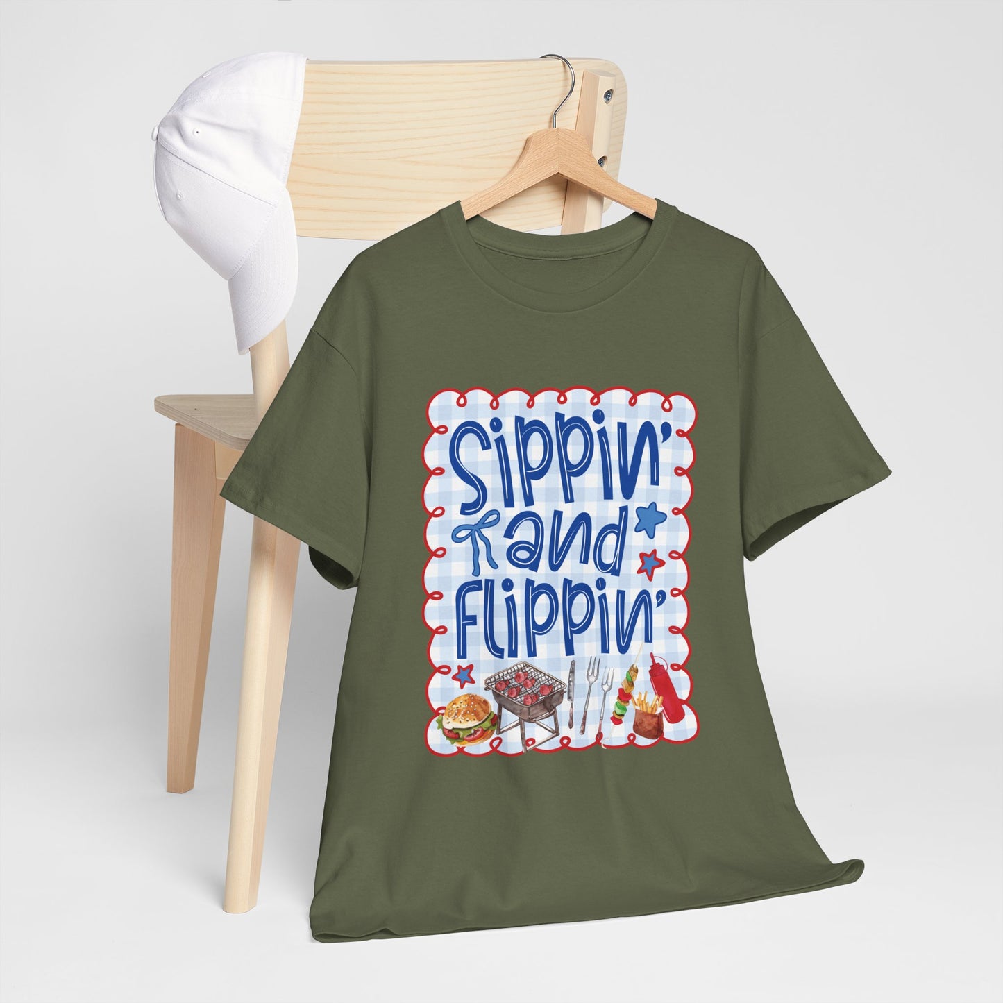 Sippin' and Flippin' Tee — 4th of July BBQ Patriotic Summer Shirt