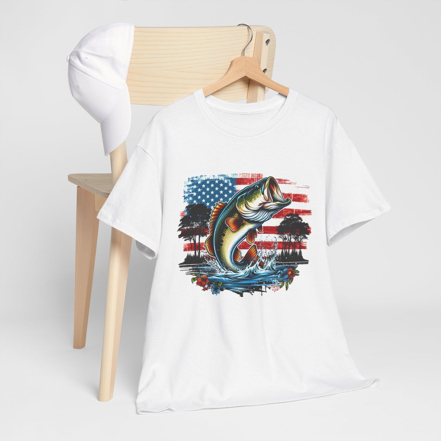 Fishing Largemouth Bass Tee — American Flag Outdoors Fishing Shirt