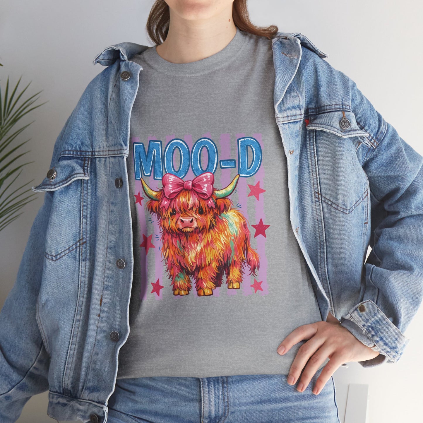 Graphic Tee — Colorful Highland Cow “Moo’d” Cute Farm Animal Shirt