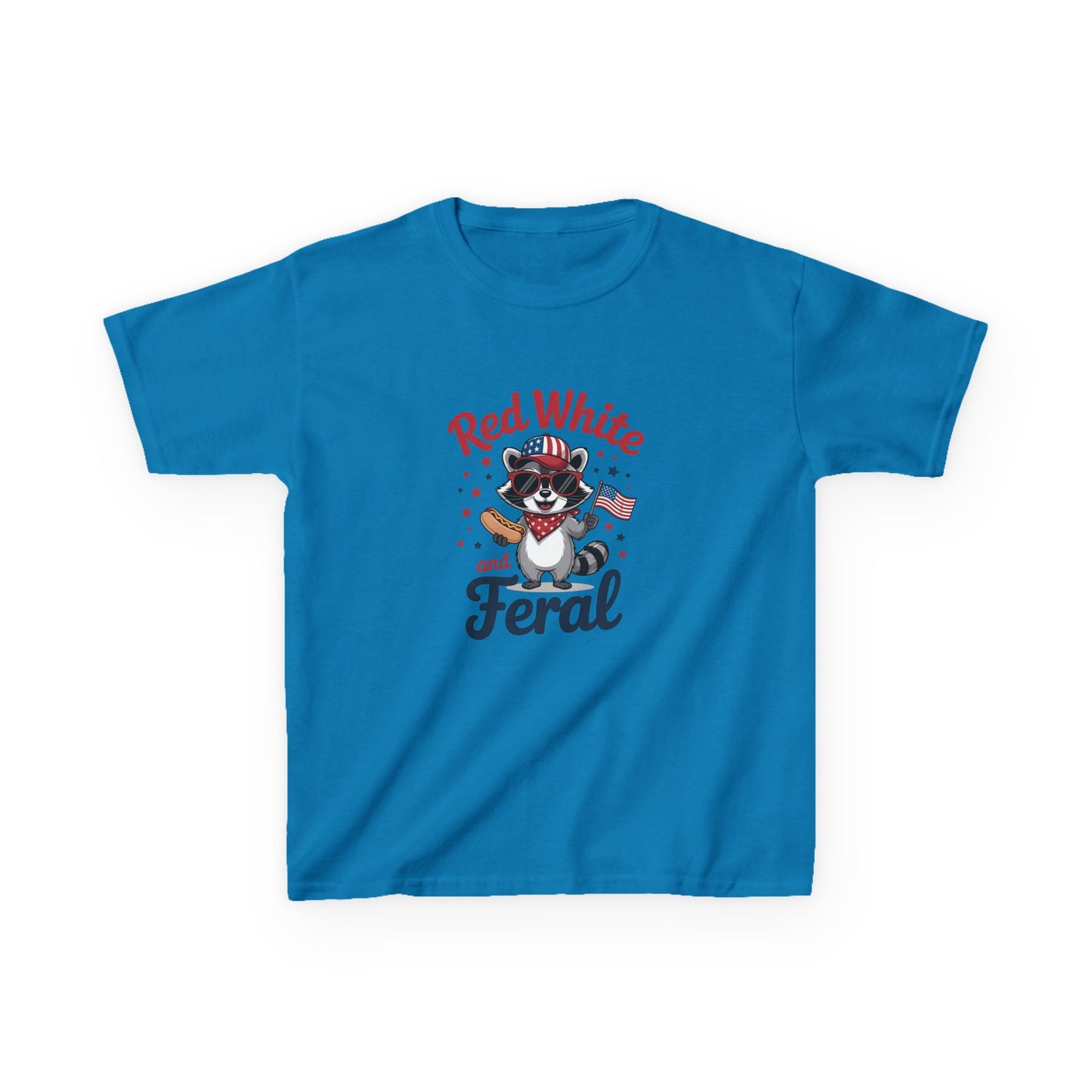 Kids Tee — “Red White and Feral” Patriotic Raccoon Graphic