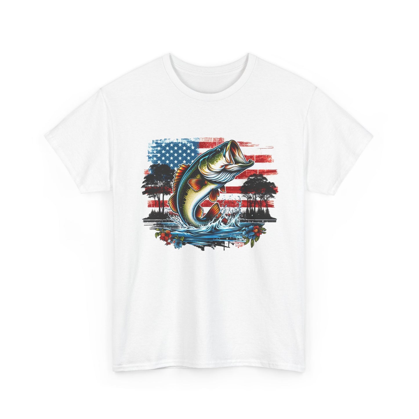 Fishing Largemouth Bass Tee — American Flag Outdoors Fishing Shirt
