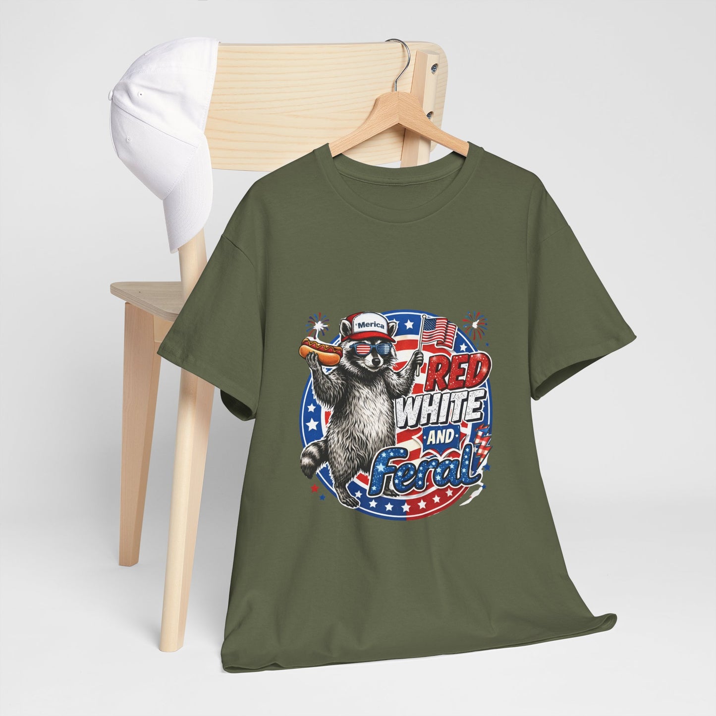 "Red White and Feral" Patriotic Raccoon Tee