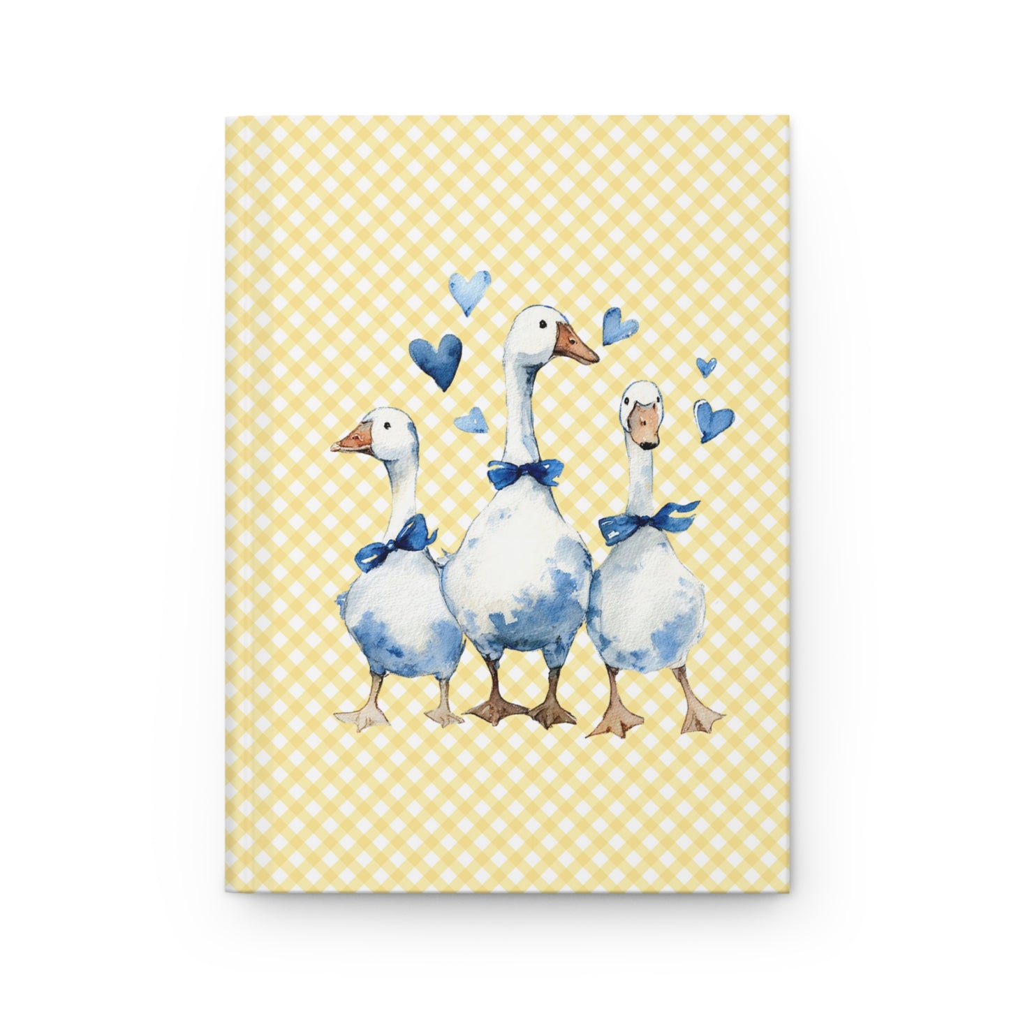 Gingham Geese Hardcover Journal — Cute Watercolor Goose Family Notebook