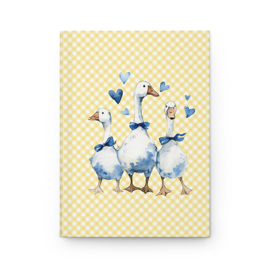 Gingham Geese Hardcover Journal — Cute Watercolor Goose Family Notebook
