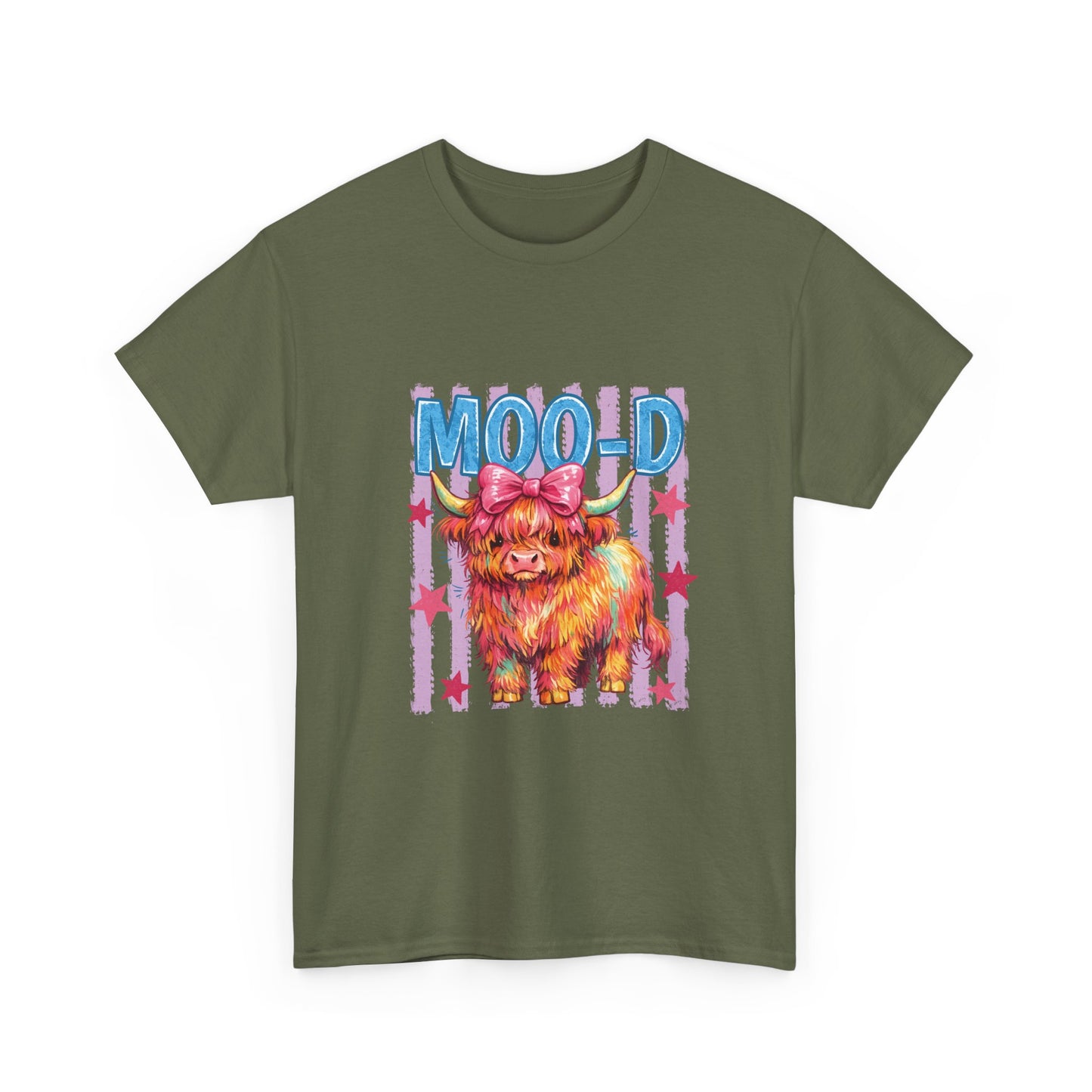 Graphic Tee — Colorful Highland Cow “Moo’d” Cute Farm Animal Shirt