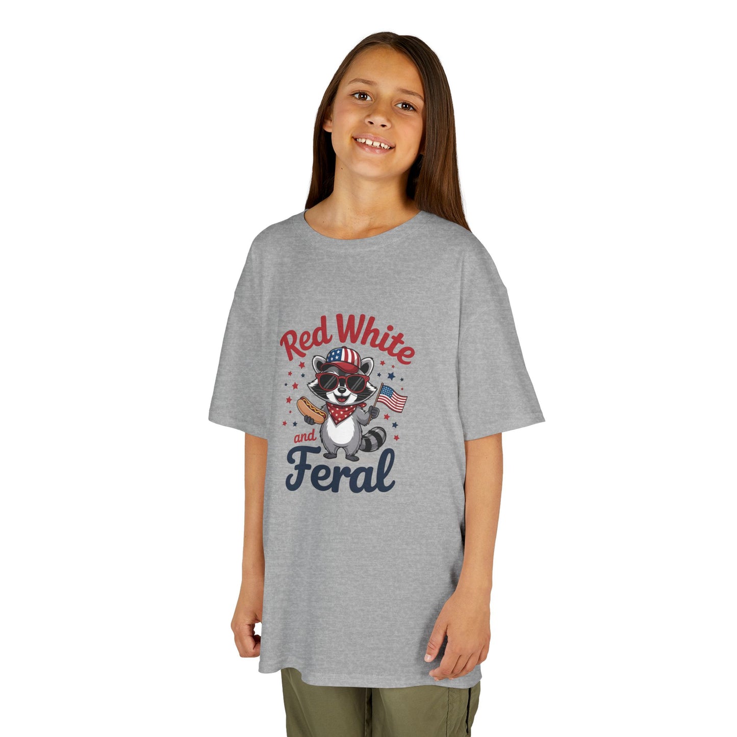 Kids Tee — “Red White and Feral” Patriotic Raccoon Graphic
