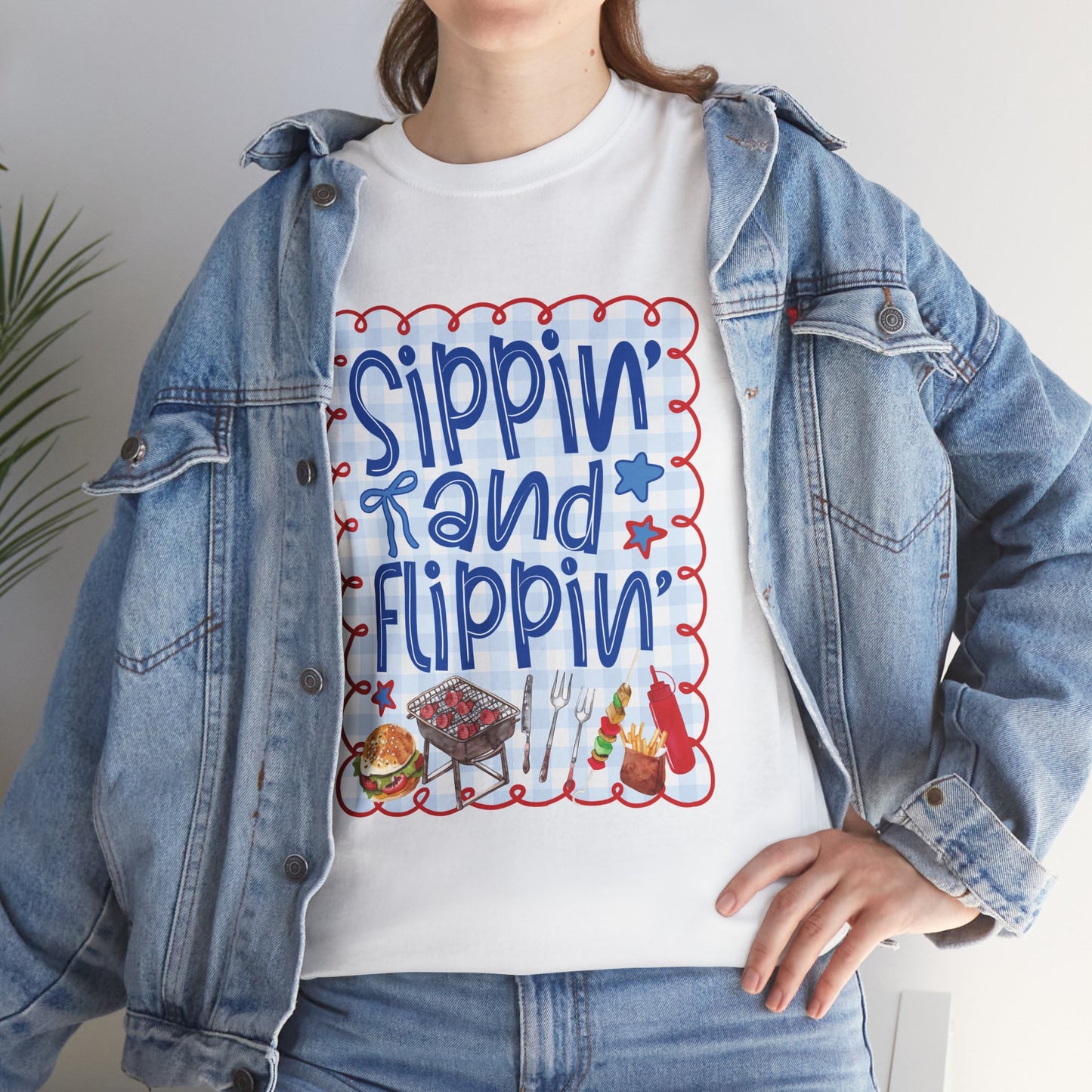Sippin' and Flippin' Tee — 4th of July BBQ Patriotic Summer Shirt