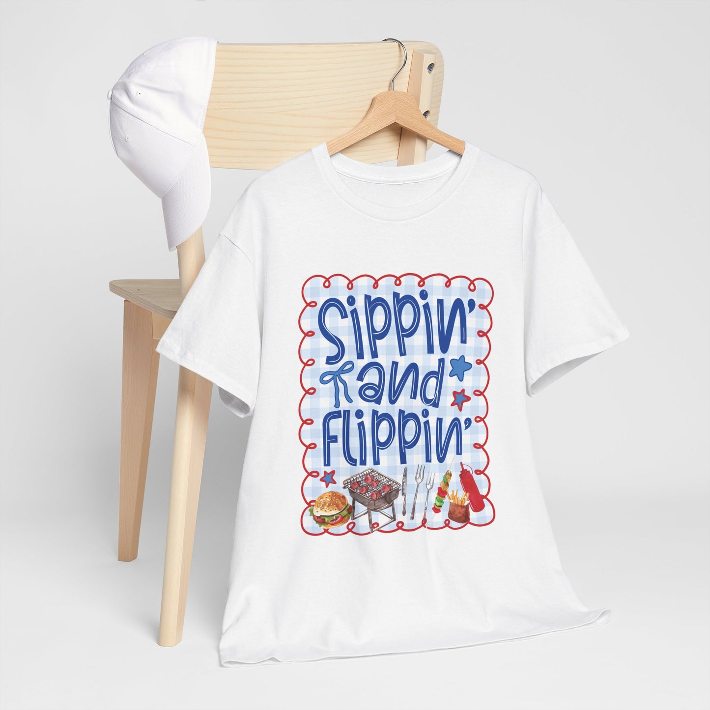 Sippin' and Flippin' Tee — 4th of July BBQ Patriotic Summer Shirt