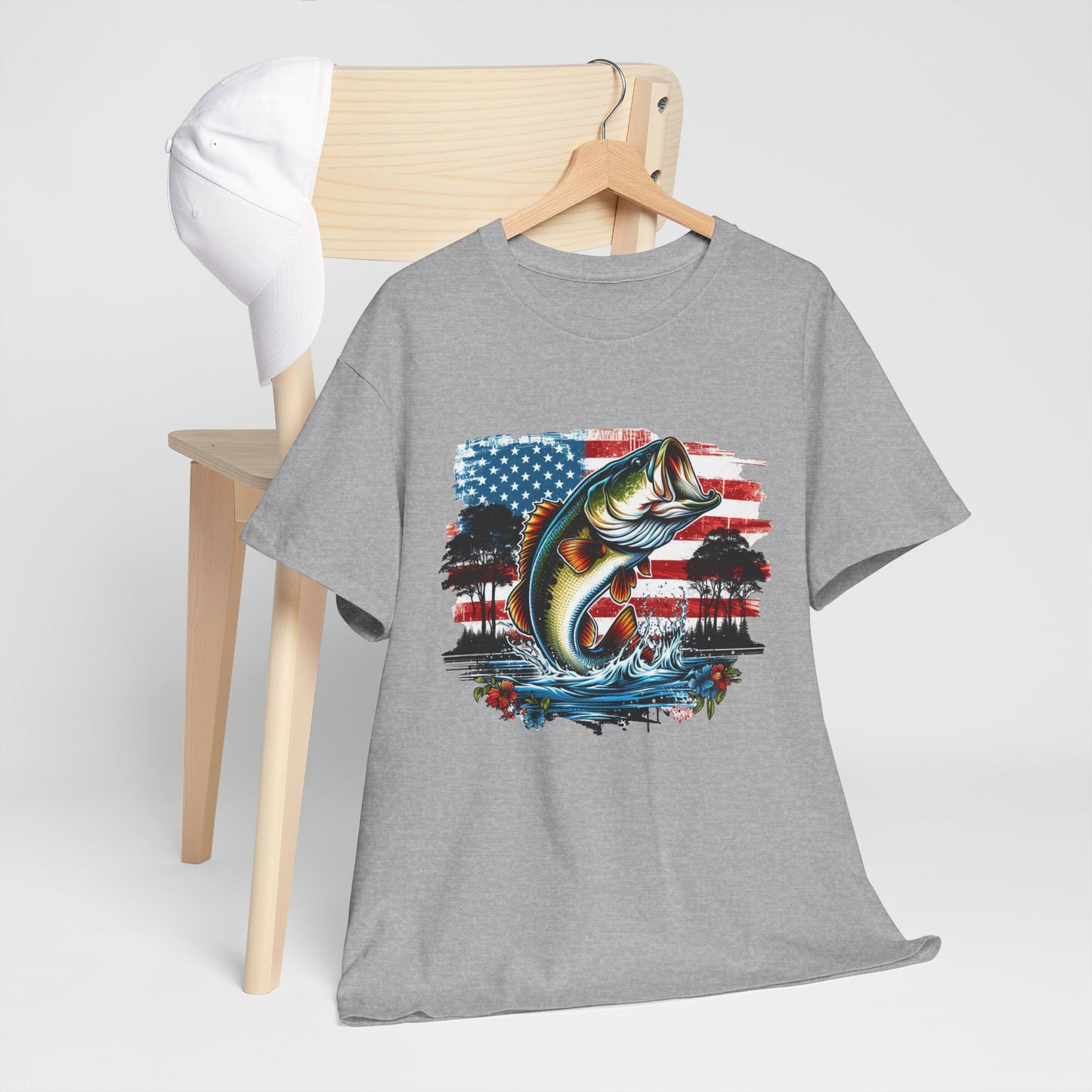Fishing Largemouth Bass Tee — American Flag Outdoors Fishing Shirt