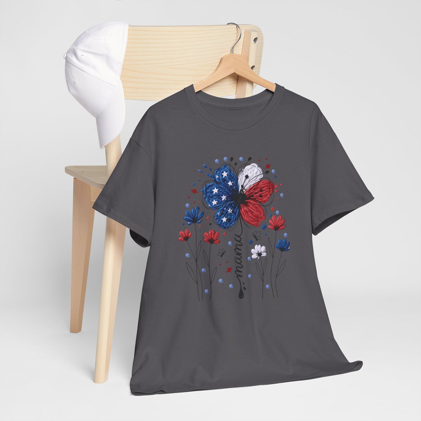 Patriotic Butterfly Floral Tee — Red, White & Blue Memorial Day / 4th of July T-Shirt