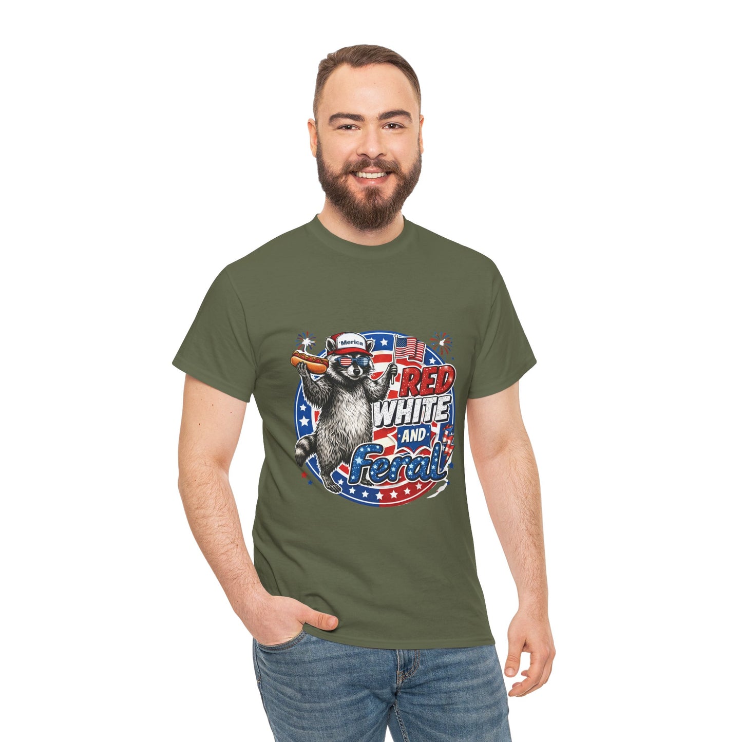 "Red White and Feral" Patriotic Raccoon Tee