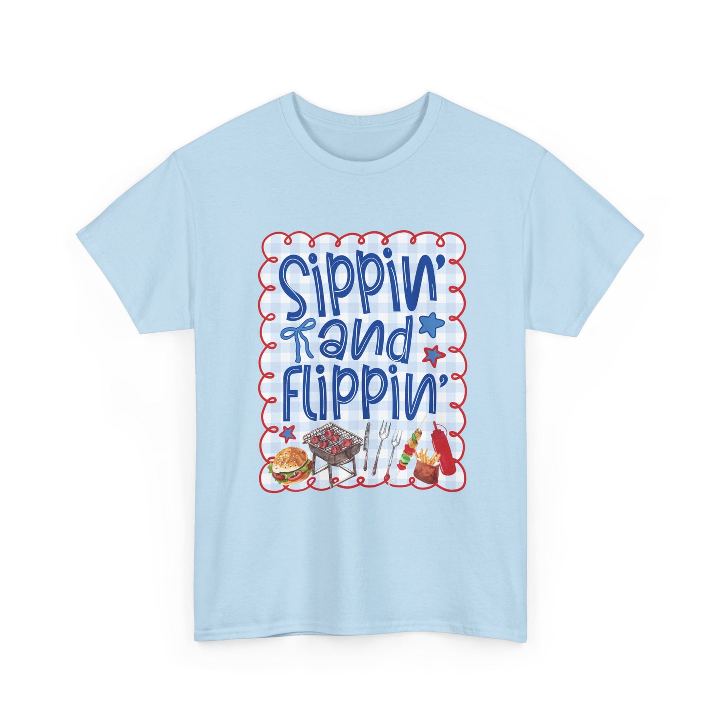 Sippin' and Flippin' Tee — 4th of July BBQ Patriotic Summer Shirt