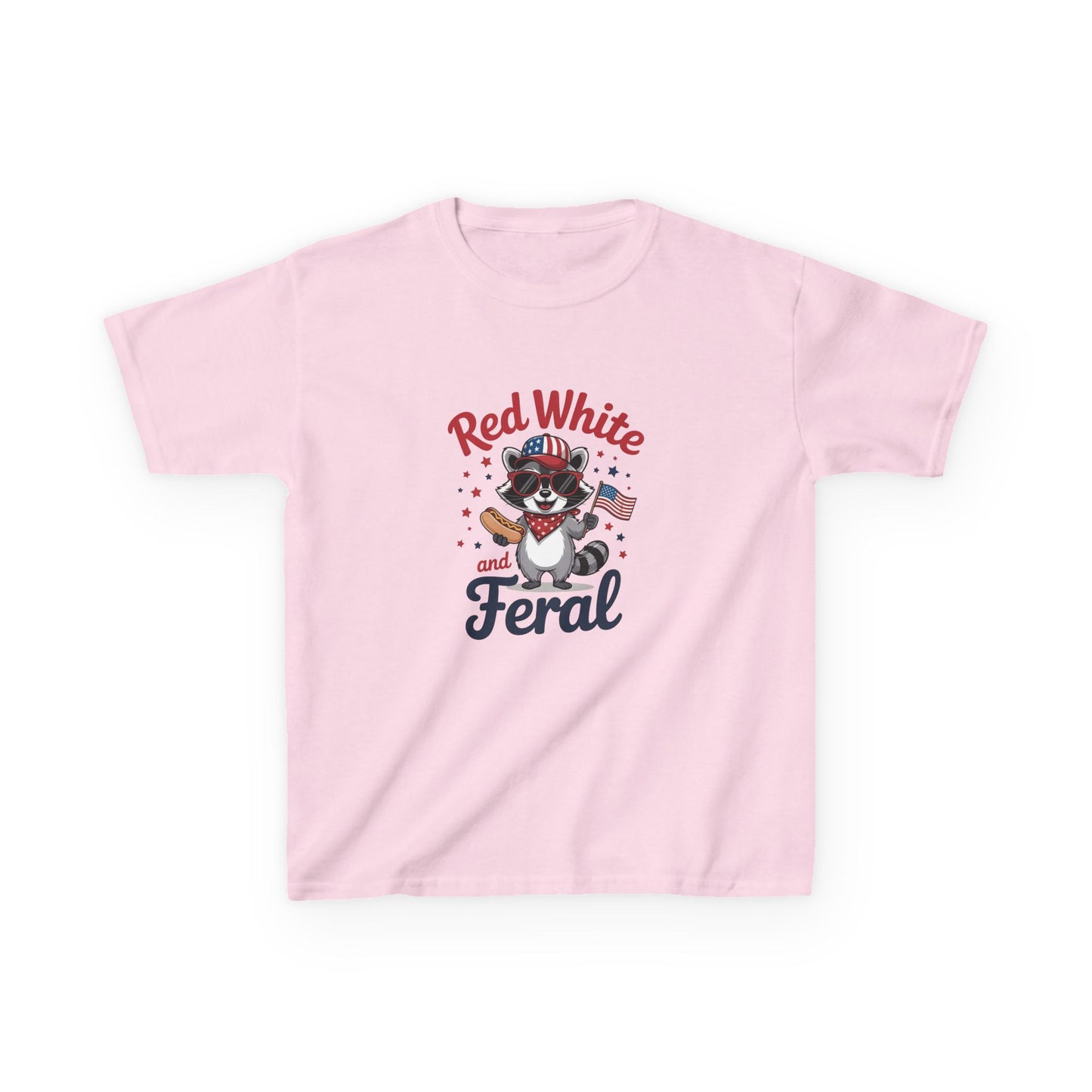 Kids Tee — “Red White and Feral” Patriotic Raccoon Graphic