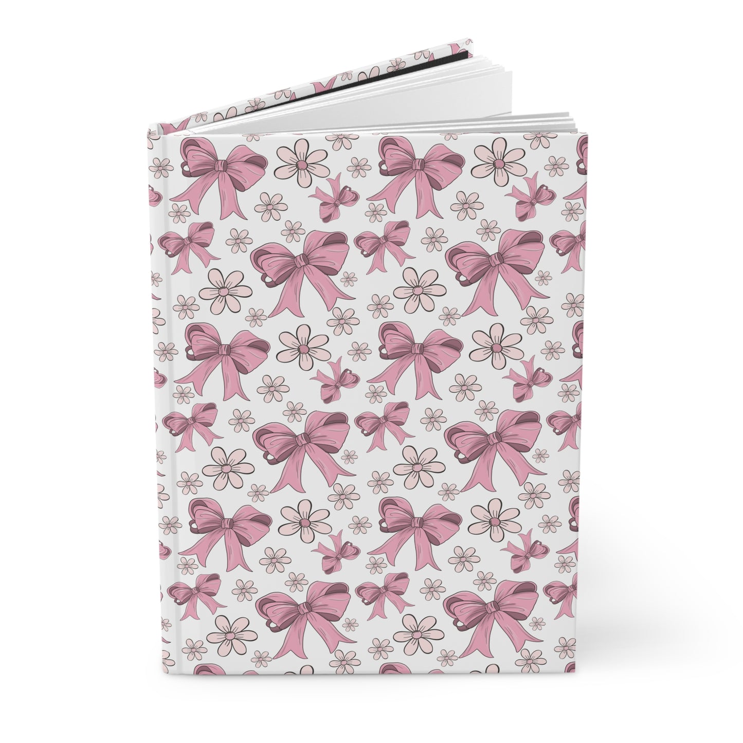 Pink Bow and Daisies Hardcover Journal | Floral Ribbon Pattern