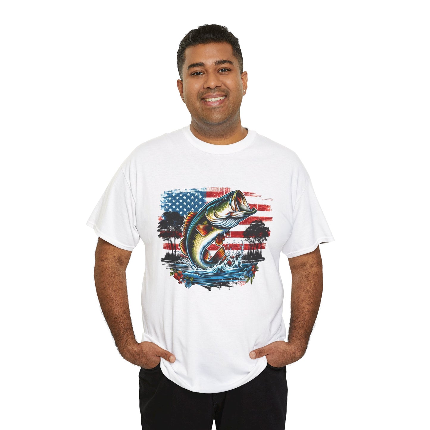 Fishing Largemouth Bass Tee — American Flag Outdoors Fishing Shirt