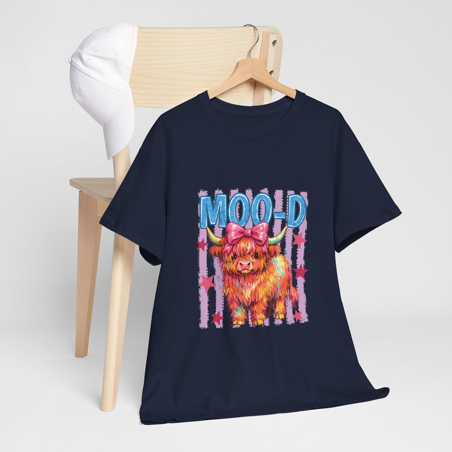 Graphic Tee — Colorful Highland Cow “Moo’d” Cute Farm Animal Shirt