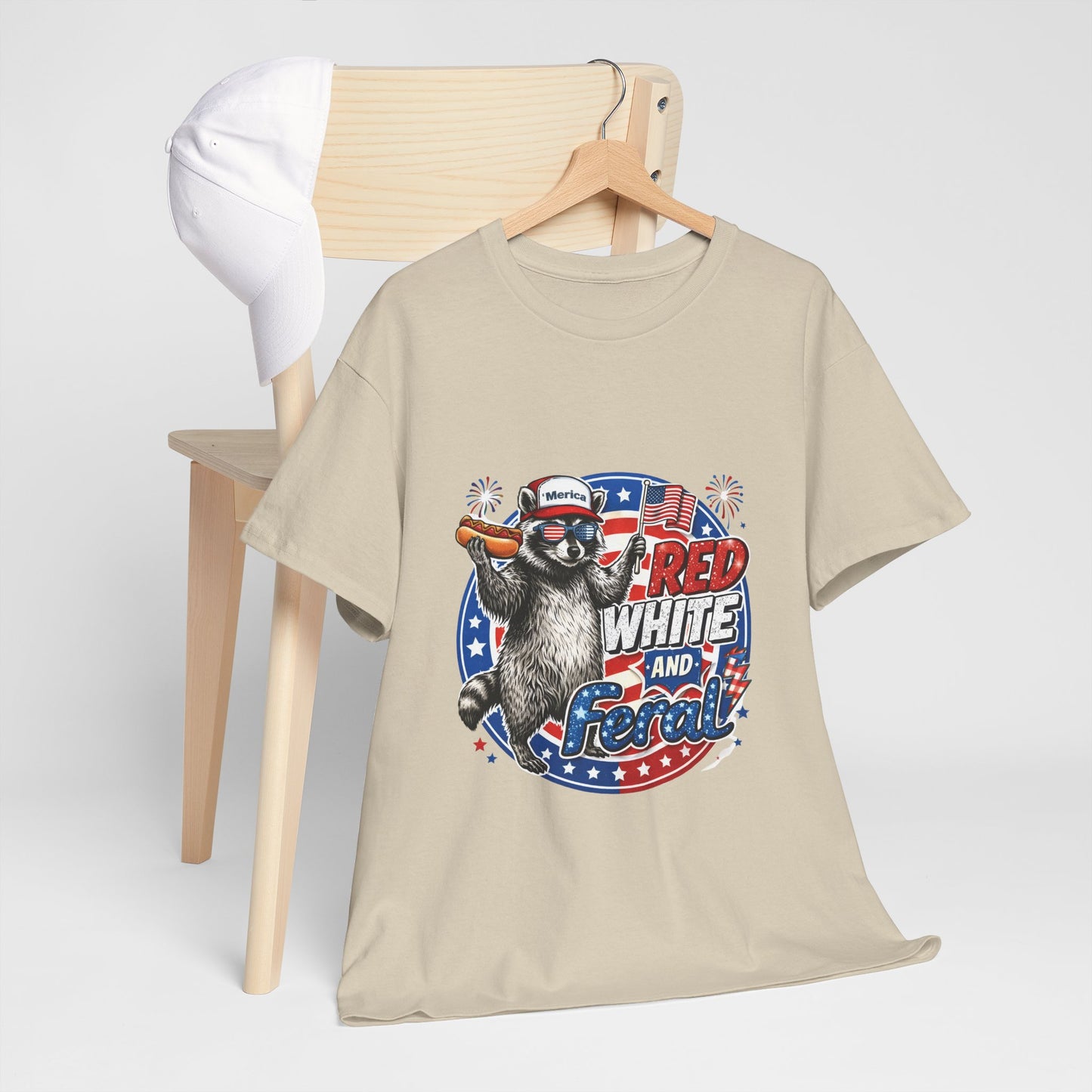 "Red White and Feral" Patriotic Raccoon Tee