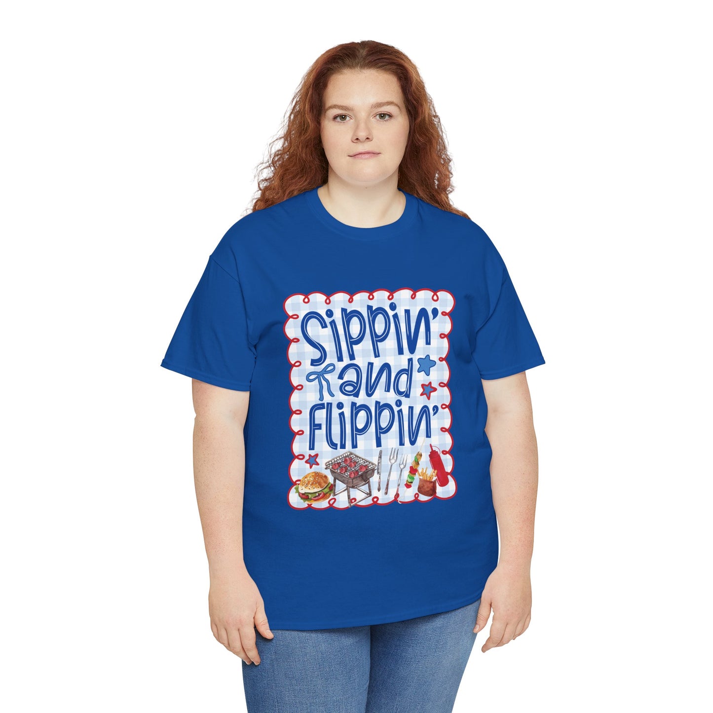 Sippin' and Flippin' Tee — 4th of July BBQ Patriotic Summer Shirt