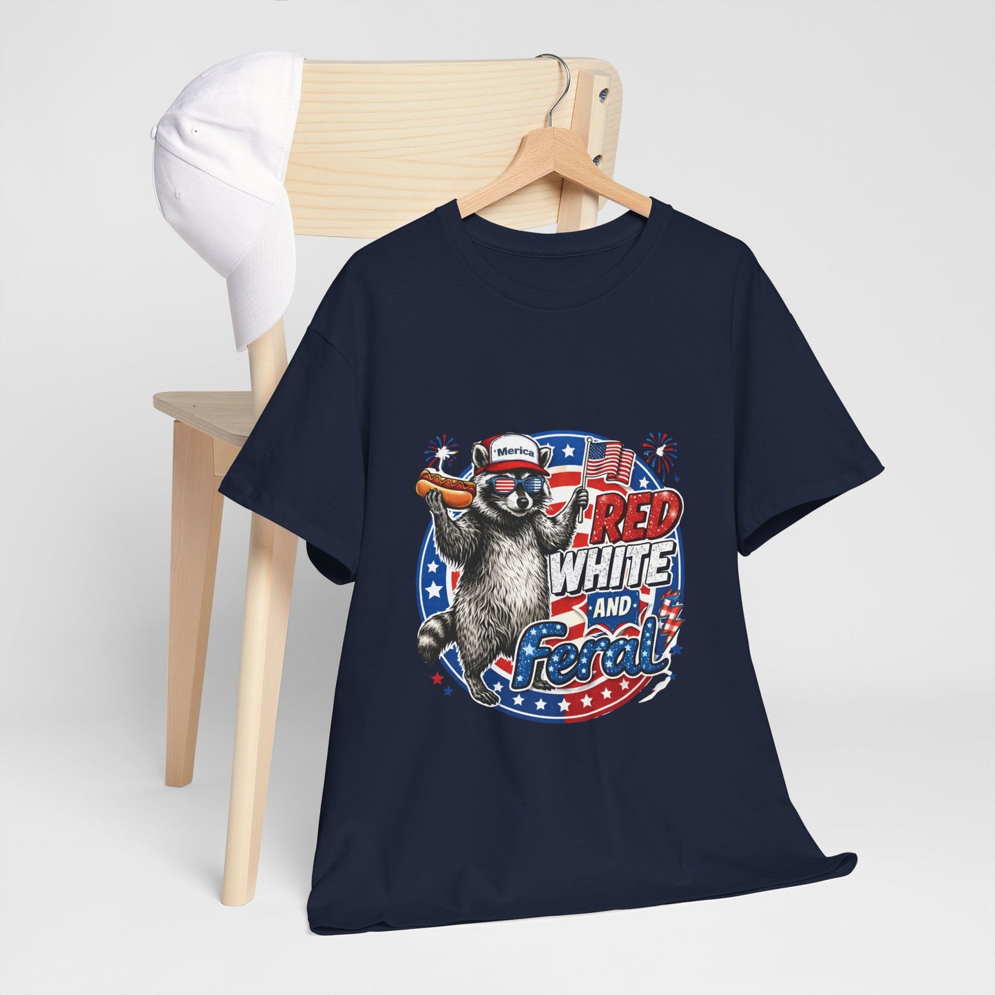 "Red White and Feral" Patriotic Raccoon Tee