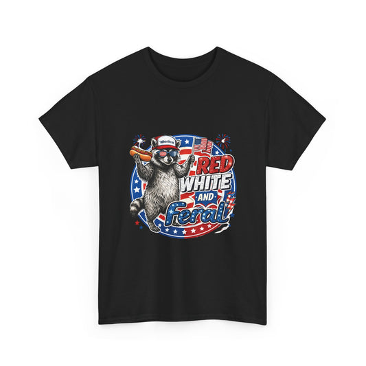 "Red White and Feral" Patriotic Raccoon Tee