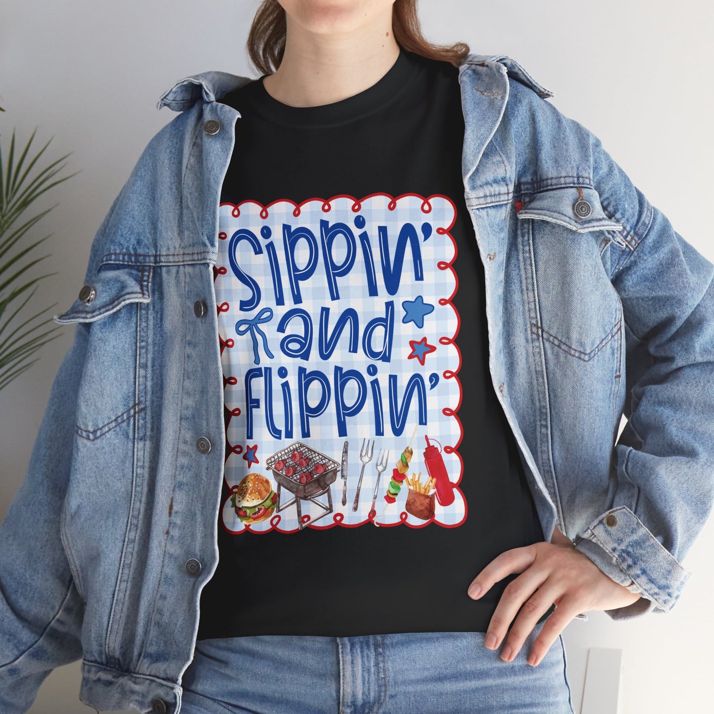 Sippin' and Flippin' Tee — 4th of July BBQ Patriotic Summer Shirt