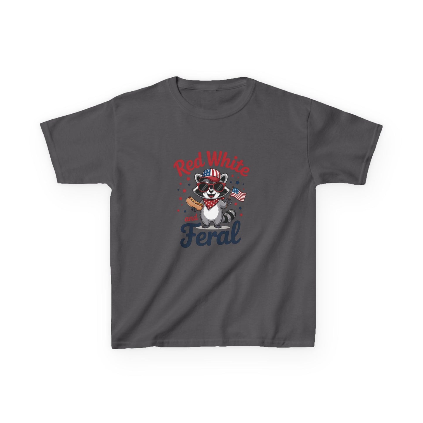 Kids Tee — “Red White and Feral” Patriotic Raccoon Graphic