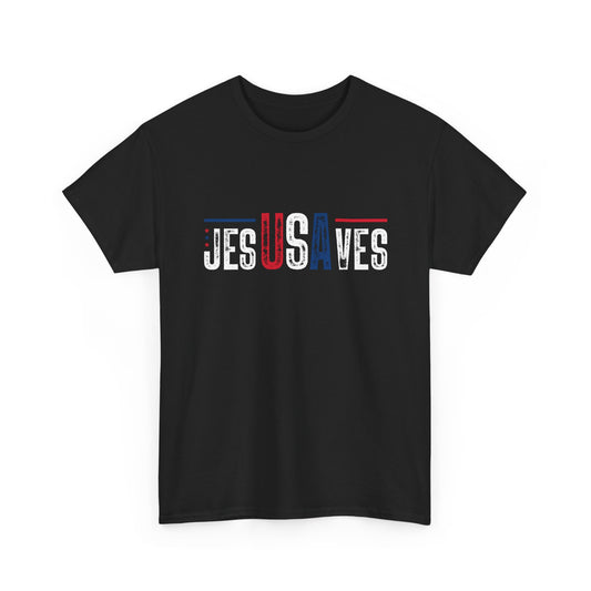Jesus Saves T-Shirt — Patriotic Red White Blue Christian Tee