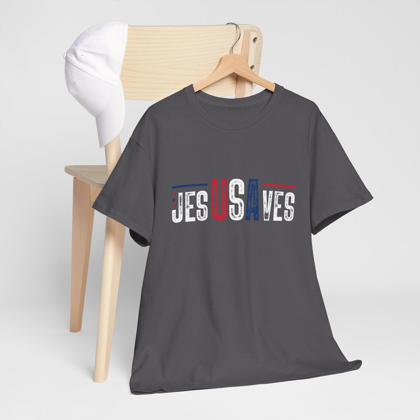 Jesus Saves T-Shirt — Patriotic Red White Blue Christian Tee