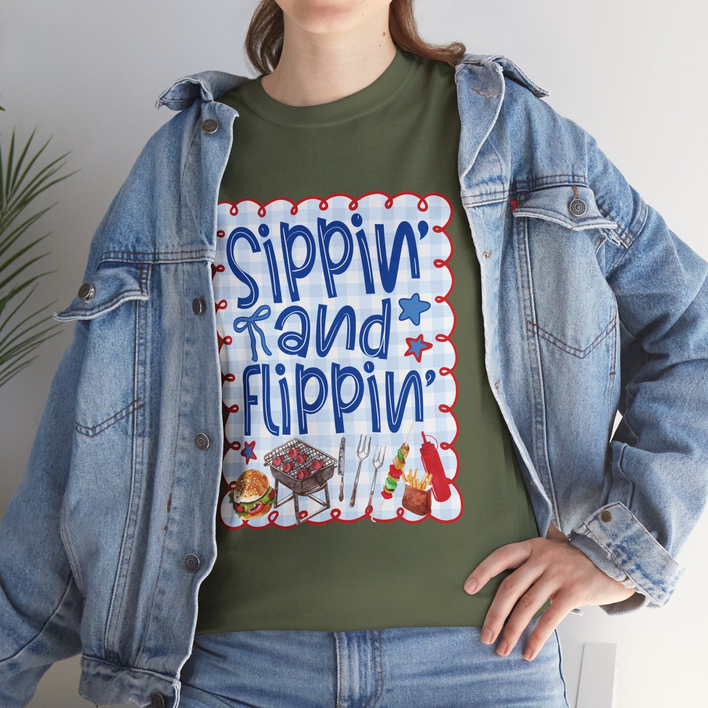 Sippin' and Flippin' Tee — 4th of July BBQ Patriotic Summer Shirt
