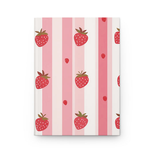 Strawberry Stripe Journal Hardcover | Matte Notebook, Pink Fruit Pattern