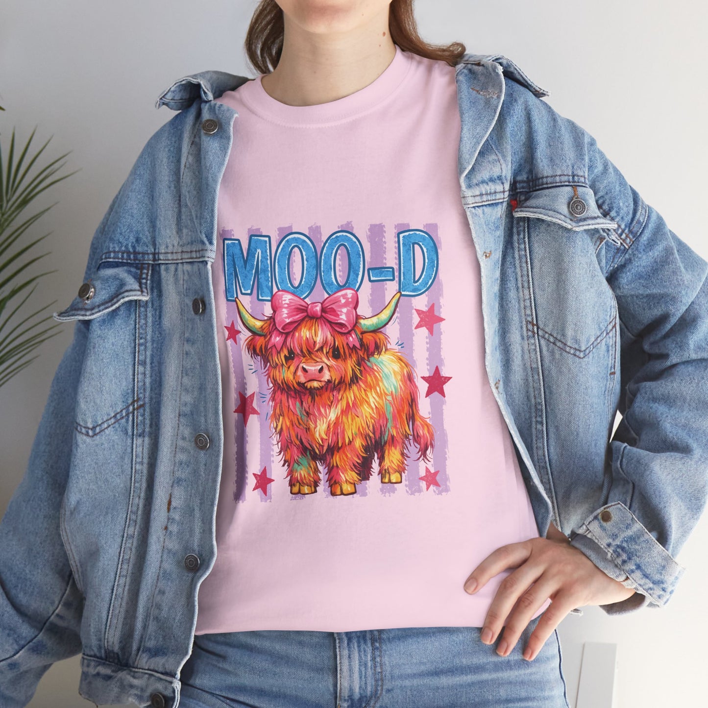 Graphic Tee — Colorful Highland Cow “Moo’d” Cute Farm Animal Shirt