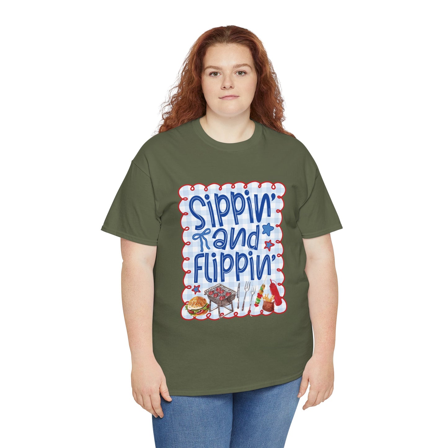 Sippin' and Flippin' Tee — 4th of July BBQ Patriotic Summer Shirt