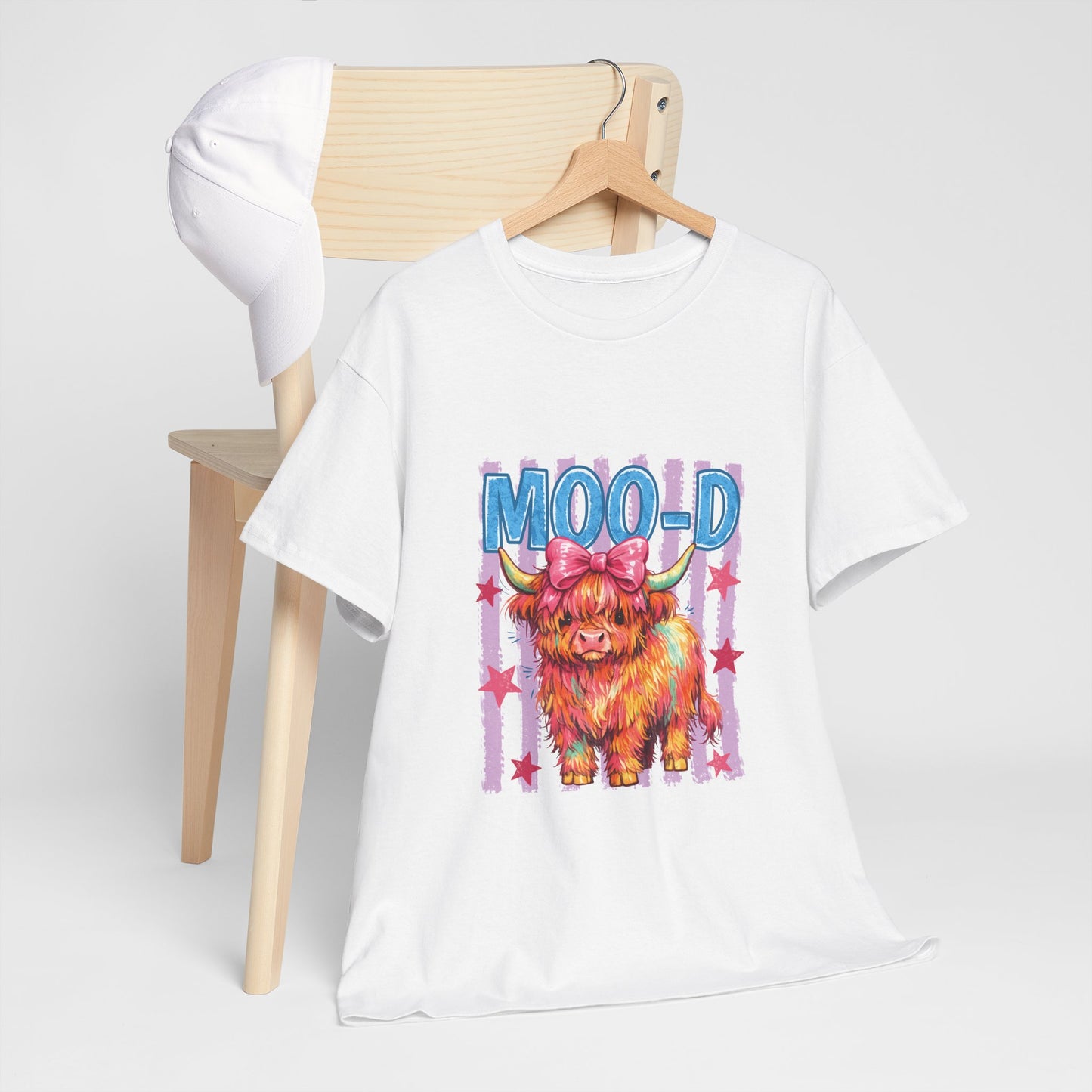 Graphic Tee — Colorful Highland Cow “Moo’d” Cute Farm Animal Shirt