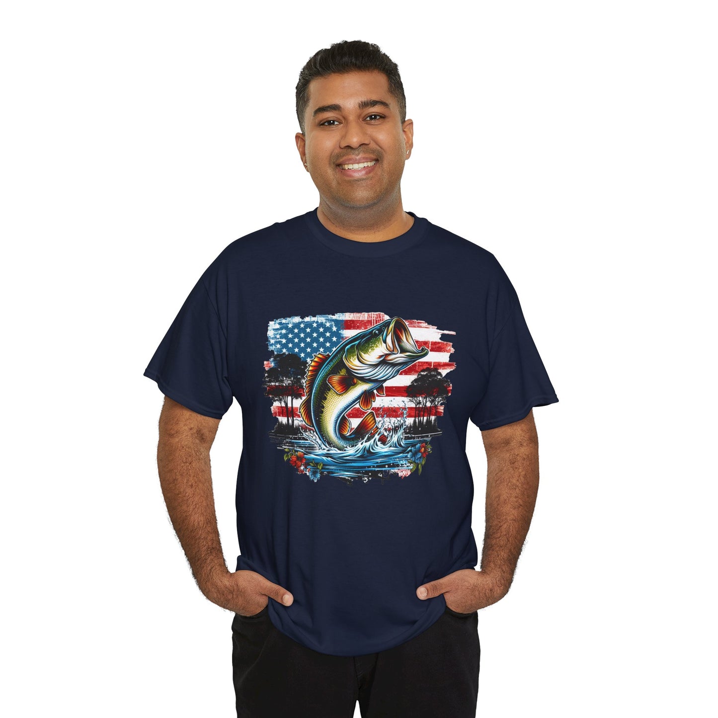 Fishing Largemouth Bass Tee — American Flag Outdoors Fishing Shirt