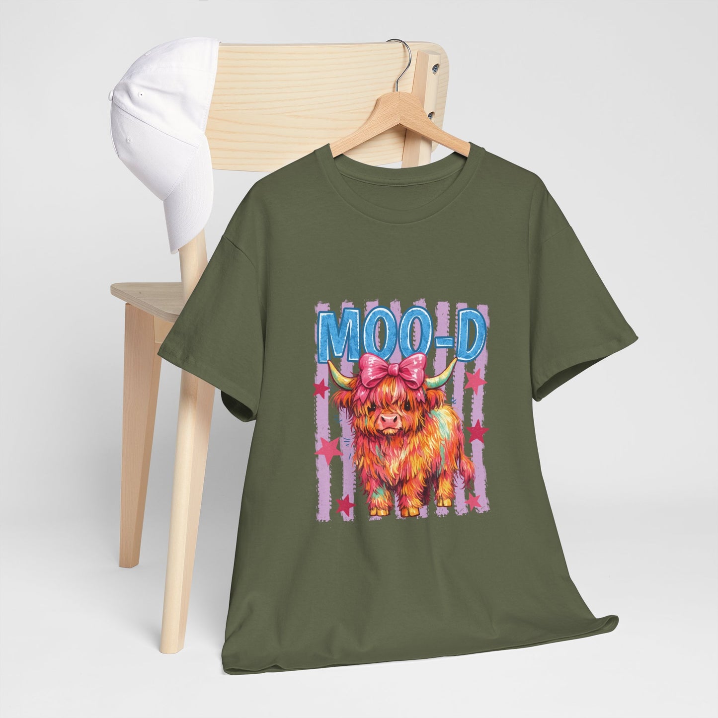 Graphic Tee — Colorful Highland Cow “Moo’d” Cute Farm Animal Shirt