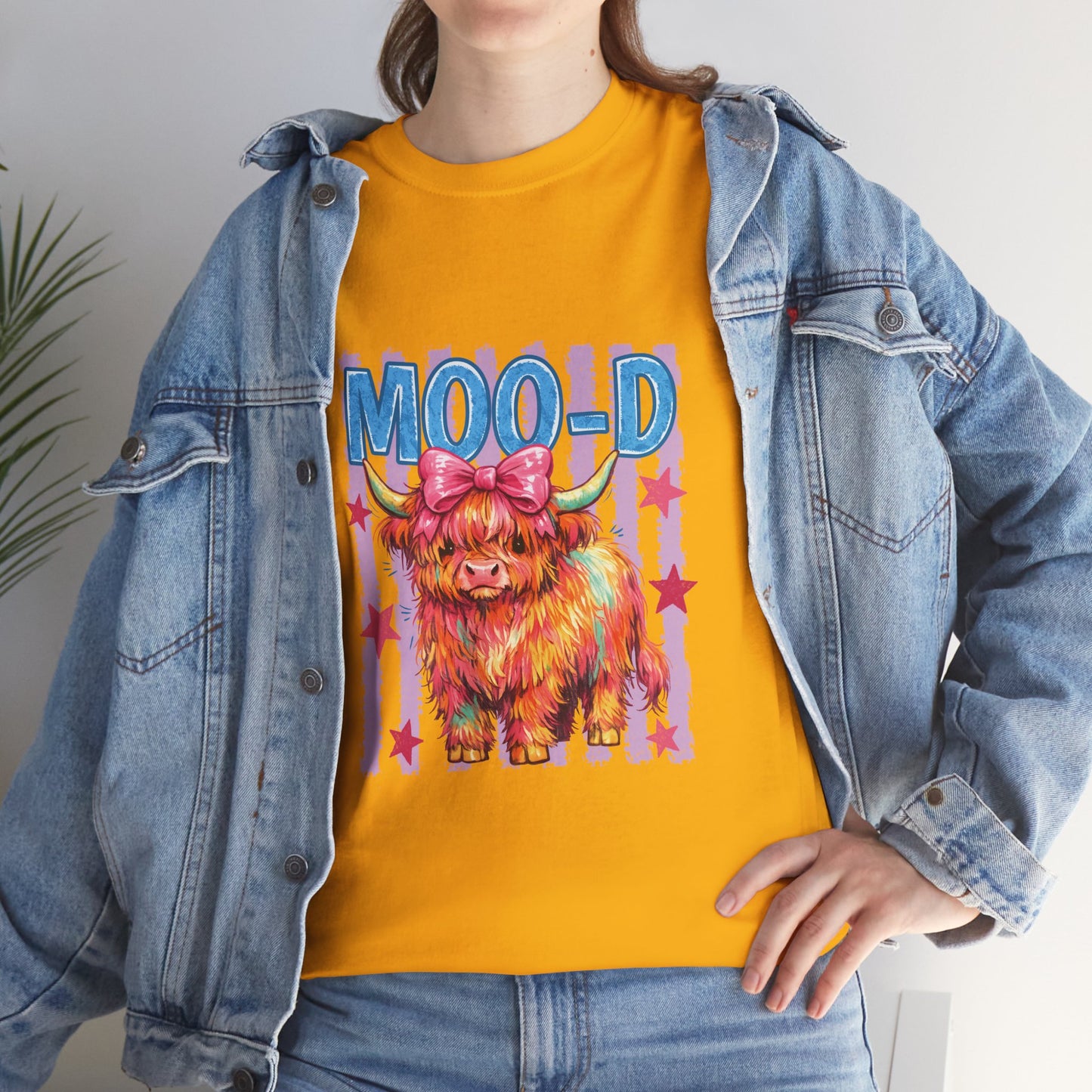 Graphic Tee — Colorful Highland Cow “Moo’d” Cute Farm Animal Shirt